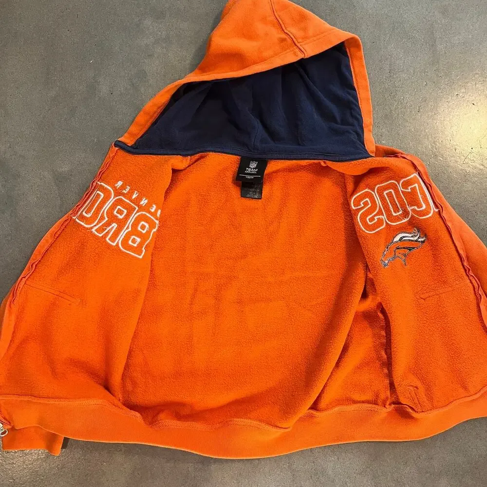 NFL Denver Broncos Orange football team apparel zip up hoodie boys Youth small